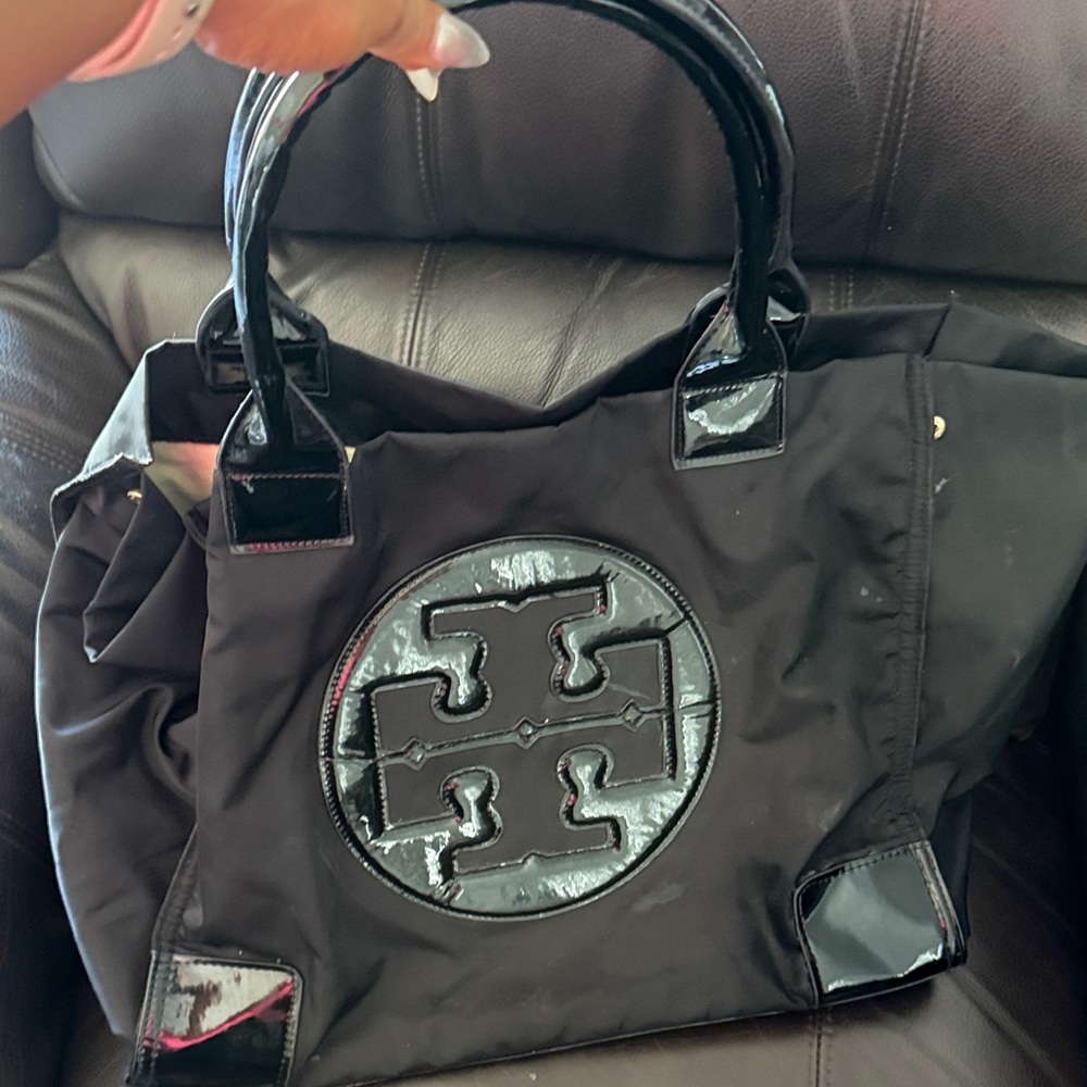 Tory Burch Black Tote with Glossy Accents